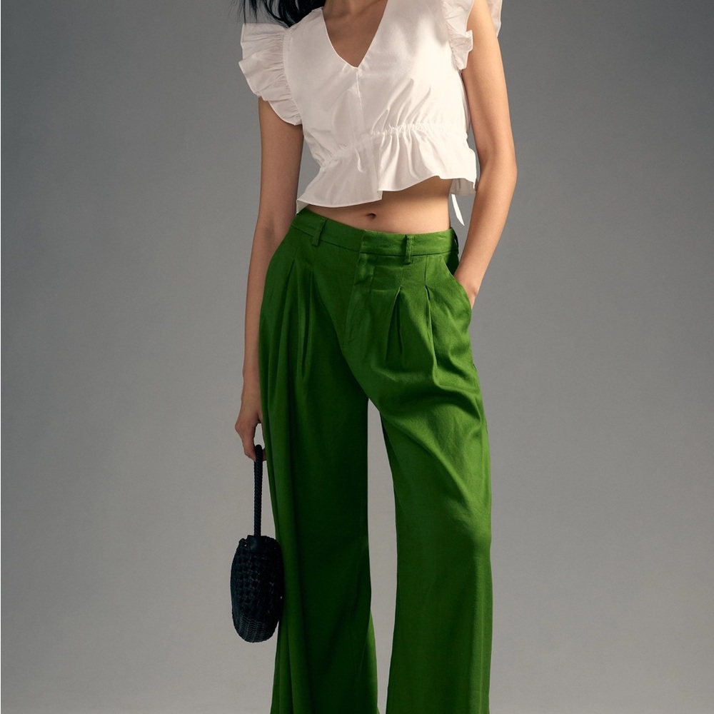 Maeve Avery Green linen Pleated trouser 6